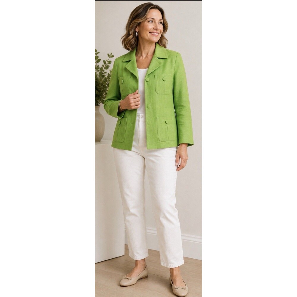 New Talbots Linen Utility Jacket – Women’s Size 10 – Lime Green